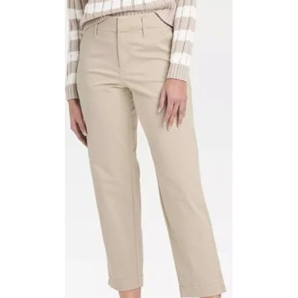 A New Day Womens Beige Straight Ankle High-Rise Stretch Khaki Pants 8‎